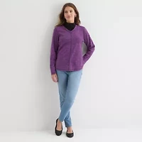 St. John's Bay Womens V Neck Polar Fleece Long Sleeve Sweatshirt