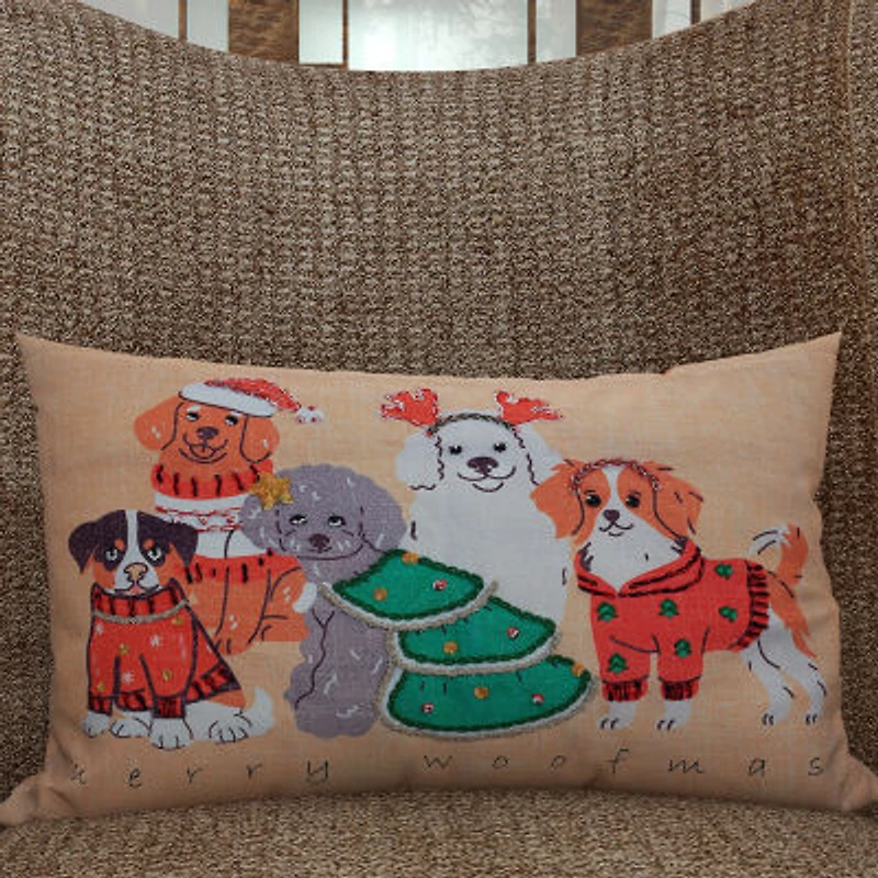 Vibhsa Vibhsa Christmas Merry Woofmas Pillow – 14"X20" Rectangular Throw Pillow