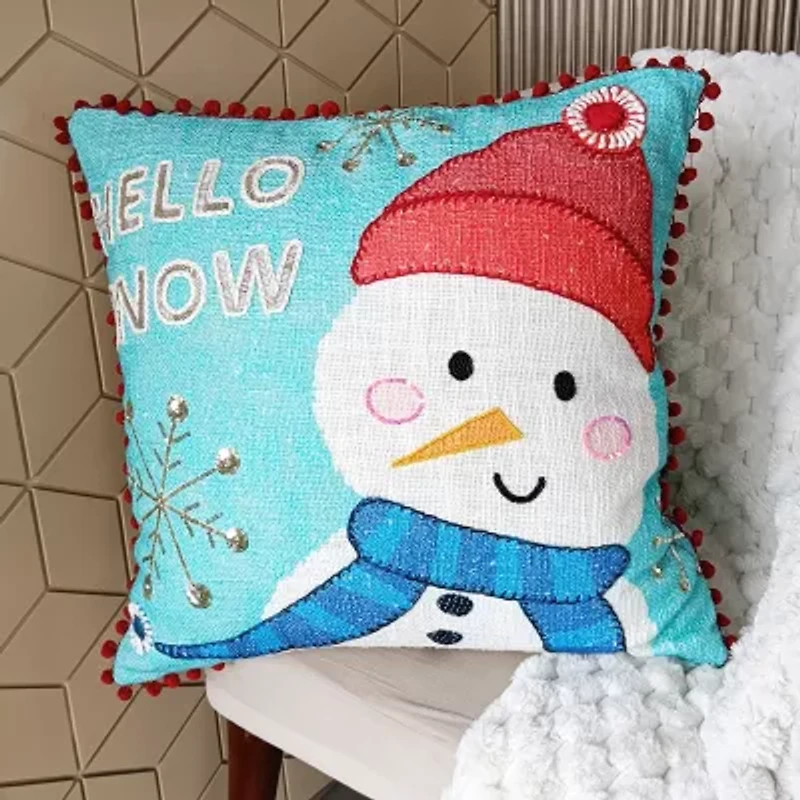 Vibhsa Vibhsa Holiday Reverie Christmas Hello Snow Pillow – 20"X20" Square Throw Pillow
