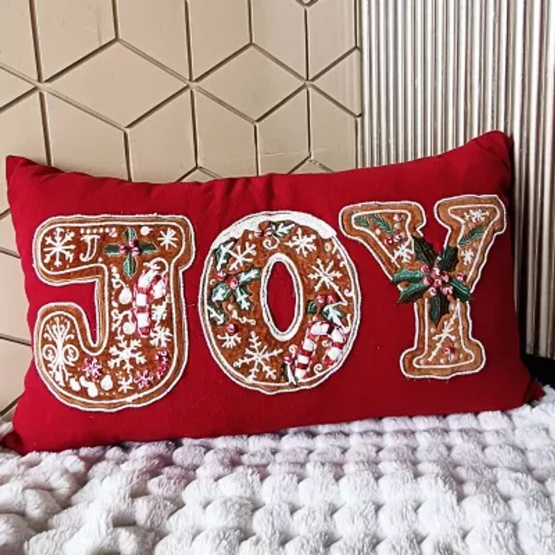 Vibhsa Vibhsa Christmas Joy Appliqué Pillow – 14"X24" Rectangular Throw Pillow