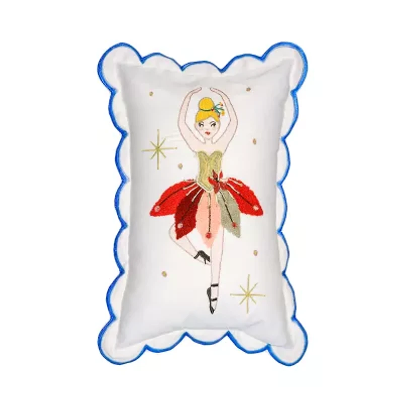 Vibhsa Vibhsa Christmas Ballerina Embroidered Pillow – 14"X20" Rectangular Throw Pillow