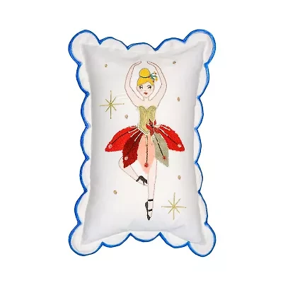 Vibhsa Vibhsa Christmas Ballerina Embroidered Pillow – 14"X20" Rectangular Throw Pillow