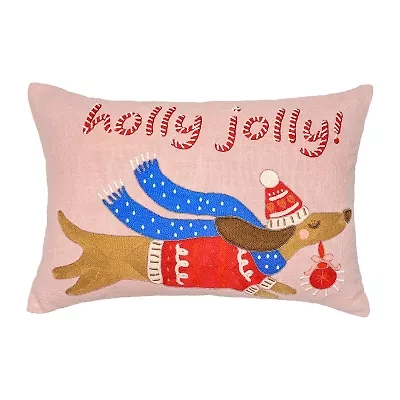 Vibhsa Vibhsa Christmas Holly Jolly Embroidered Pillow – 14"X20" Rectangular Throw Pillow