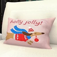 Vibhsa Vibhsa Christmas Holly Jolly Embroidered Pillow – 14"X20" Rectangular Throw Pillow
