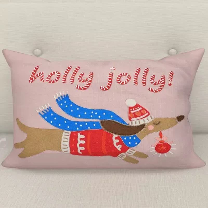 Vibhsa Vibhsa Christmas Holly Jolly Embroidered Pillow – 14"X20" Rectangular Throw Pillow