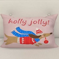 Vibhsa Vibhsa Christmas Holly Jolly Embroidered Pillow – 14"X20" Rectangular Throw Pillow