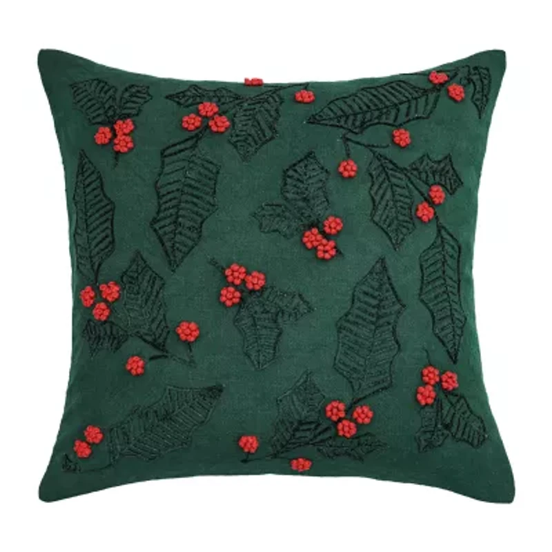 Vibhsa Vibhsa Christmas Holly Leaves Throw Pillow – 20"X20" Square Throw Pillow