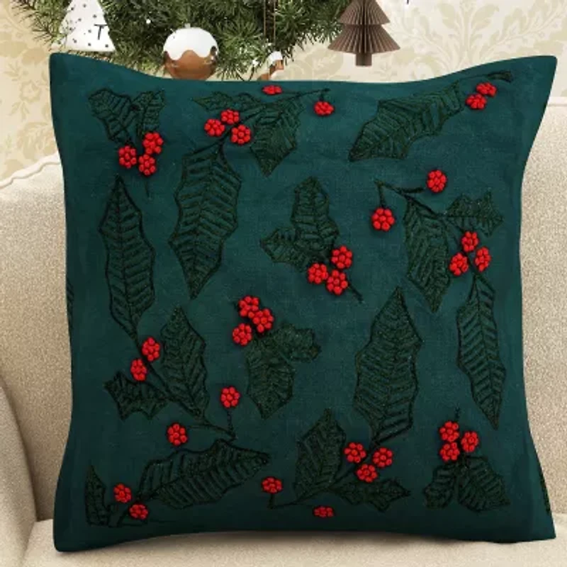 Vibhsa Vibhsa Christmas Holly Leaves Throw Pillow – 20"X20" Square Throw Pillow