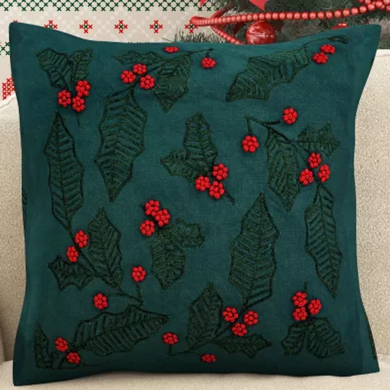 Vibhsa Vibhsa Christmas Holly Leaves Throw Pillow – 20"X20" Square Throw Pillow
