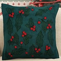 Vibhsa Vibhsa Christmas Holly Leaves Throw Pillow – 20"X20" Square Throw Pillow