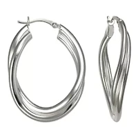 Sterling Silver Double Wave Oval Hoop Earrings