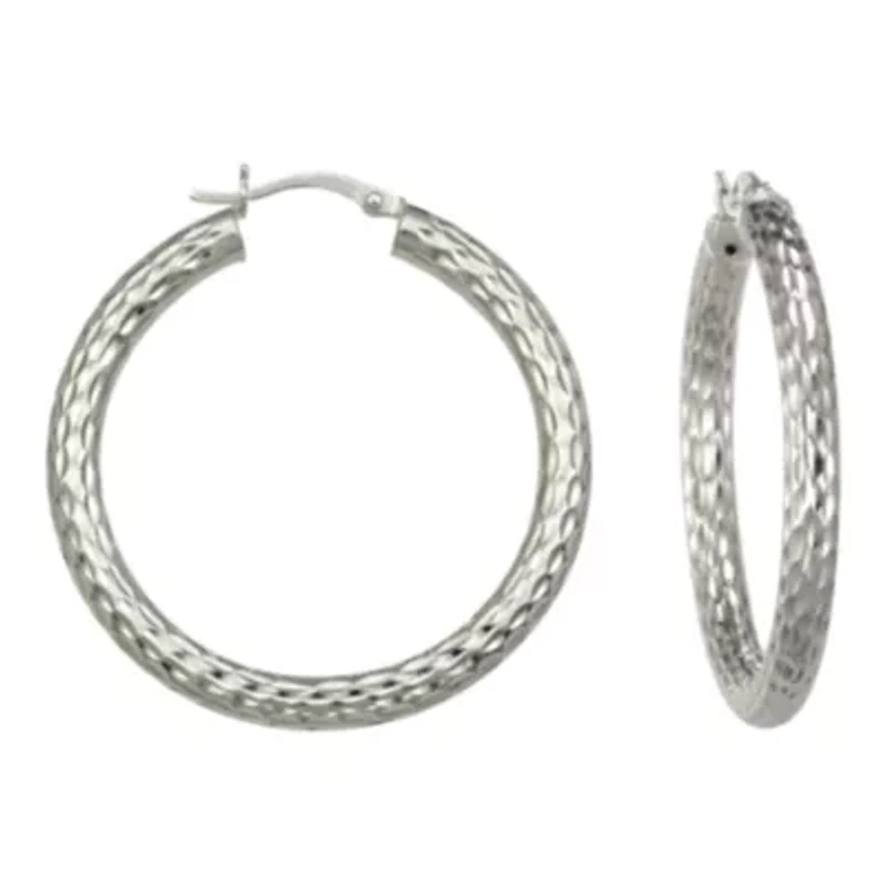 Bold Diamond-Cut Hoop Earrings Sterling Silver