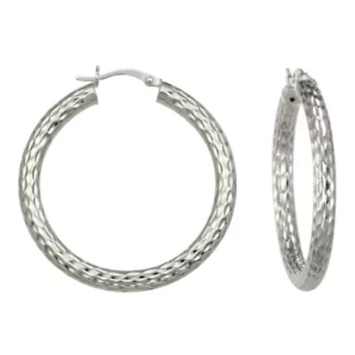 Bold Diamond-Cut Hoop Earrings Sterling Silver