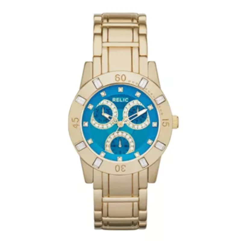Relic® Beth Womens Crystal-Accent Gold-Tone Bracelet Sport Watch ZR15749
