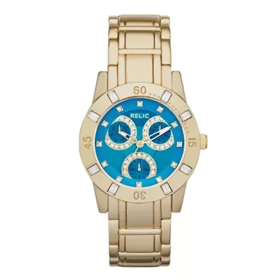 Relic® Beth Womens Crystal-Accent Gold-Tone Bracelet Sport Watch ZR15749