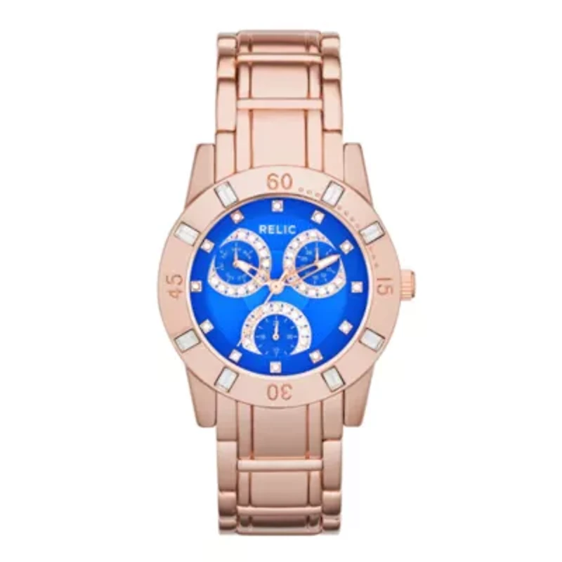 Relic® Beth Womens Crystal-Accent Rose-Tone Bracelet Sport Watch ZR15750