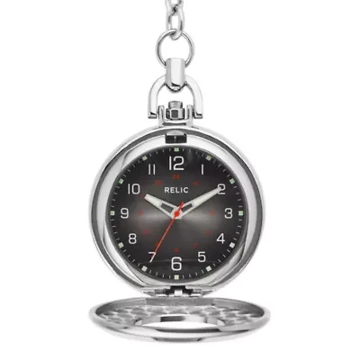 Relic® Mens Black Dial Stainless Steel Pocket Watch ZR85071
