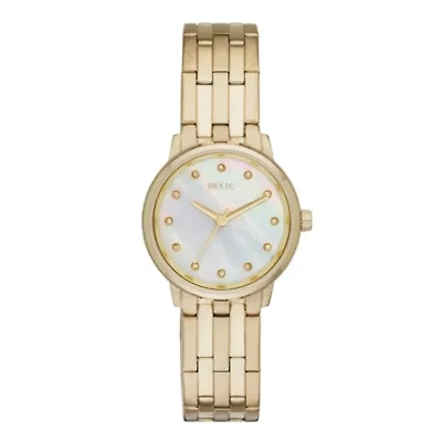 Relic® Perla Womens Crystal-Accent Gold-Tone Stainless Steel Bracelet Watch ZR34294