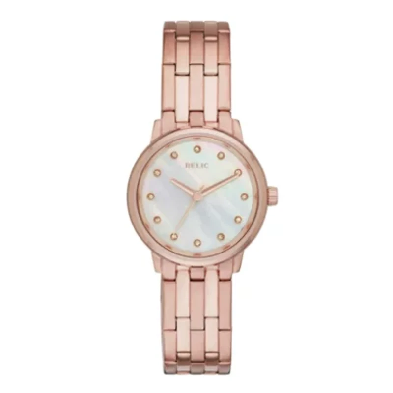 Relic® Perla Womens Crystal-Accent Rose-Tone Stainless Steel Bracelet Watch ZR34295