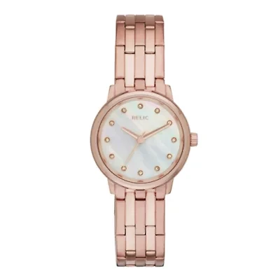Relic® Perla Womens Crystal-Accent Rose-Tone Stainless Steel Bracelet Watch ZR34295