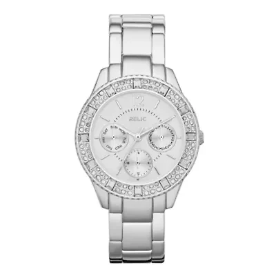 Relic® Sophia Womens Crystal-Accent Silver-Tone Bracelet Sport Watch ZR15739