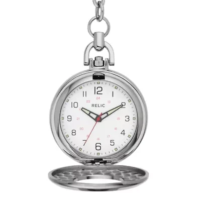 Relic® Mens White Dial Stainless Steel Pocket Watch ZR85070