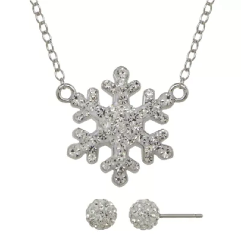 Crystal-Accent Sterling Silver Earring and Snowflake Necklace Set
