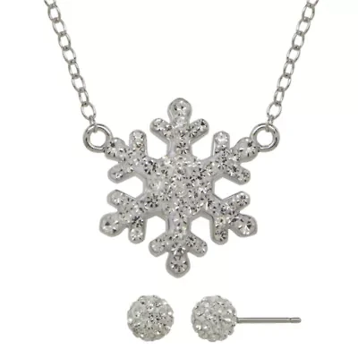 Crystal-Accent Sterling Silver Earring and Snowflake Necklace Set