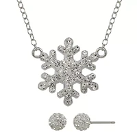 Crystal-Accent Sterling Silver Earring and Snowflake Necklace Set