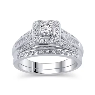Womens 1/2 CT. T.W. Natural White Diamond 10K Gold Bridal Set