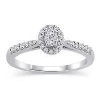 Womens 1/4 CT. T.W. Natural White Diamond 10K Gold Side Stone Halo Engagement Ring