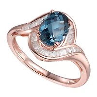 Womens Genuine Blue Topaz 14K Rose Gold Over Silver Halo Cocktail Ring