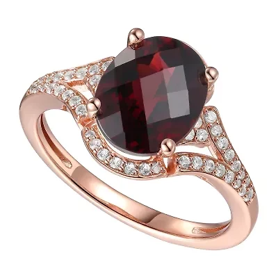 Womens Genuine Red Garnet 14K Rose Gold Over Silver Oval Halo Cocktail Ring