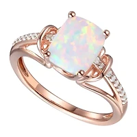Womens Lab Created White Opal 14K Rose Gold Over Silver Halo Cocktail Ring
