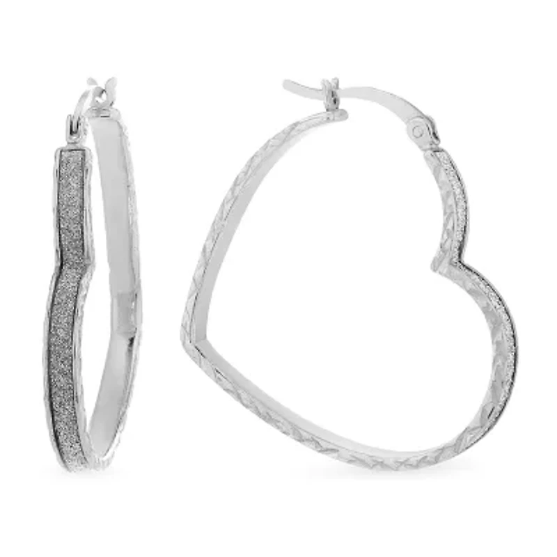 Sterling Silver Diamond Cut Glitter Heart Hoop Earrings