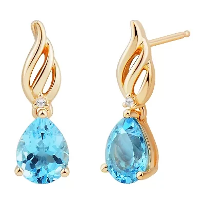 Womens Genuine Blue Topaz 10K Gold Drop Earrings