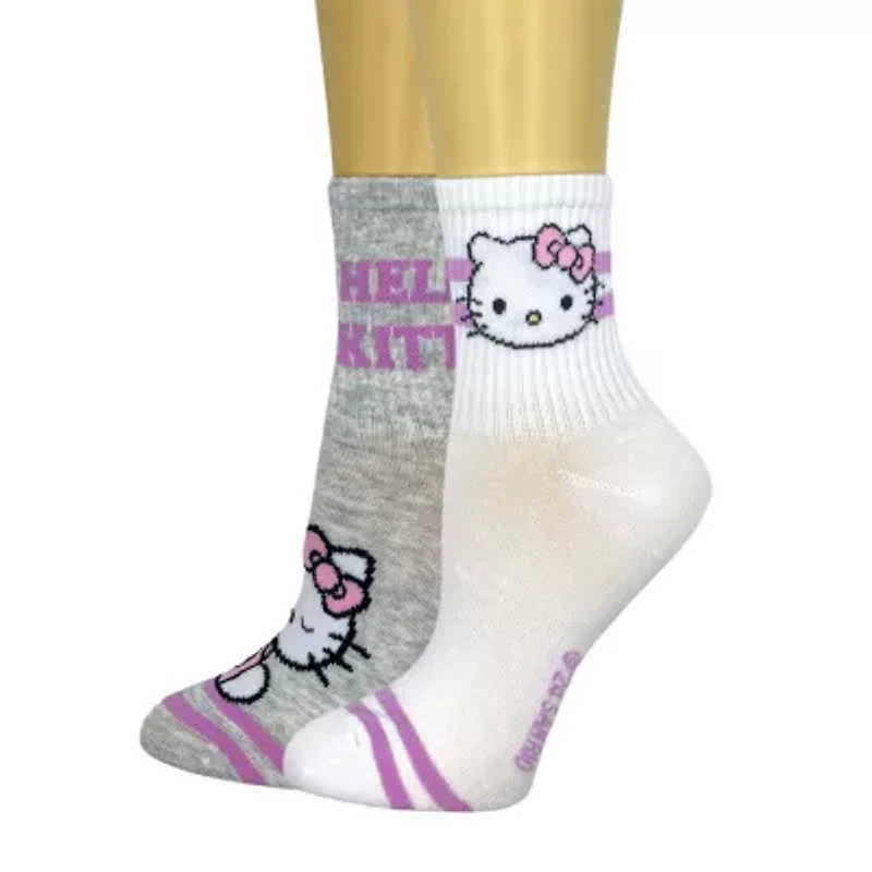 Ribbed Womens 2 Pair Hello Kitty Crew Socks