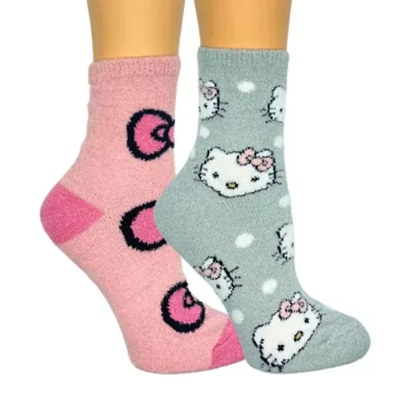 Cozy Womens 2 Pair Hello Kitty Crew Socks