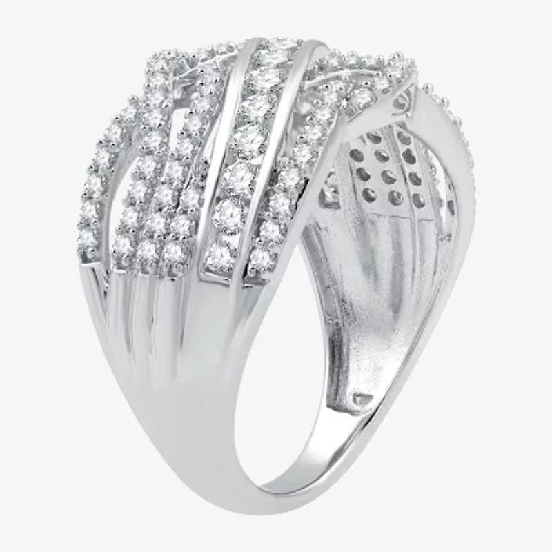 Womens 1 CT. T.W. Lab Grown White Diamond 10K Gold Crossover Band