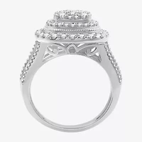 (G / Si1-Si2) Womens 2 CT. T.W. Lab Grown White Diamond 10K Gold Cushion Halo Side Stone Cocktail Ring