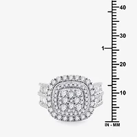 (G / Si1-Si2) Womens 2 CT. T.W. Lab Grown White Diamond 10K Gold Cushion Halo Side Stone Cocktail Ring