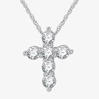 (G / Si1-Si2) Womens 1 CT. T.W. Lab Grown White Diamond 10K White Gold Cross 18 Inch Pendant Necklace