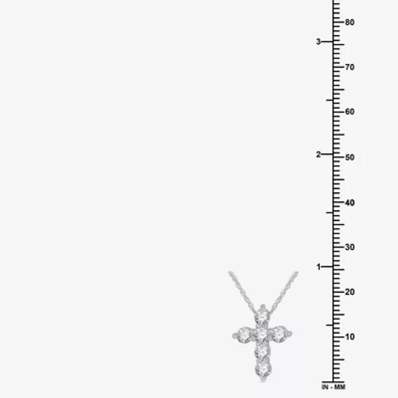 (G / Si1-Si2) Womens 1 CT. T.W. Lab Grown White Diamond 10K White Gold Cross 18 Inch Pendant Necklace