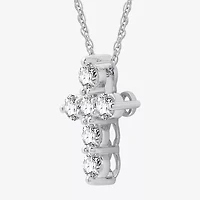 (G / Si1-Si2) Womens 1 CT. T.W. Lab Grown White Diamond 10K White Gold Cross 18 Inch Pendant Necklace