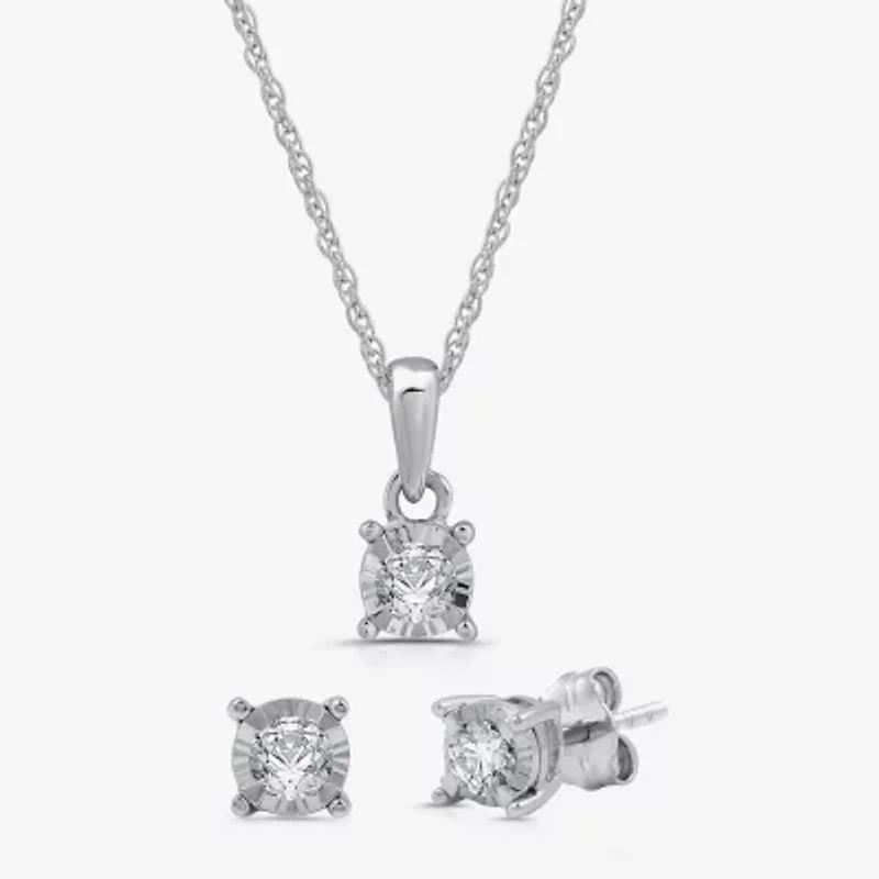 Womens 1/ CT. T.W. Lab Grown White Diamond Sterling Silver Round -pc. Jewelry Set