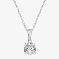 Womens 1 CT. Lab Grown White Diamond 10K Gold Round Pendant Necklace