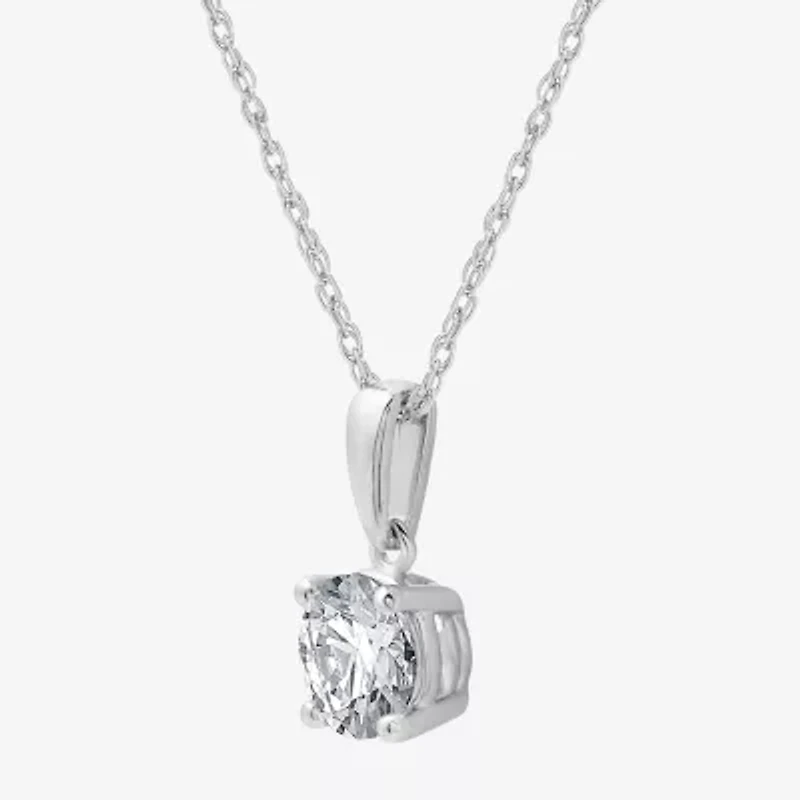 Womens 1 CT. Lab Grown White Diamond 10K Gold Round Pendant Necklace