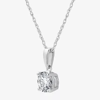 Womens 1 CT. Lab Grown White Diamond 10K Gold Round Pendant Necklace