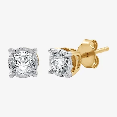 (G / Si1-Si2) 1/2 CT. T.W. Lab Grown White Diamond 14K Gold Over Silver 5.3mm Round Stud Earrings
