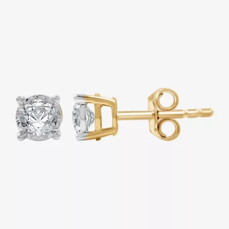 (G / Si1-Si2) 1/2 CT. T.W. Lab Grown White Diamond 14K Gold Over Silver 5.3mm Round Stud Earrings